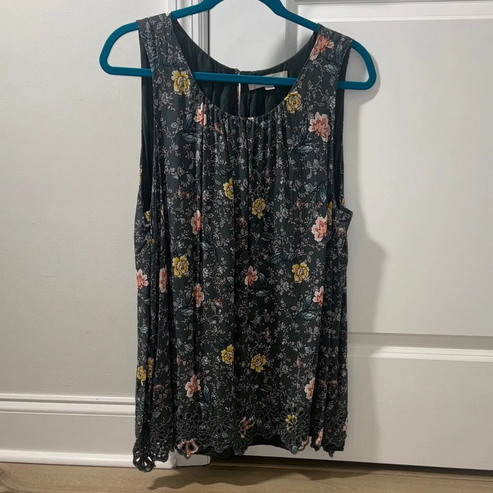 LOFT Floral Sleeveless Blouse - Black with Yellow and Pink 💐 - Picture 1 of 4